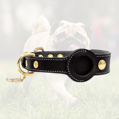 Luxury Leather Airtags Pet Collar for Dogs - Black