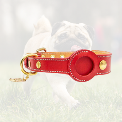 Luxury Leather Airtags Pet Collar - Red