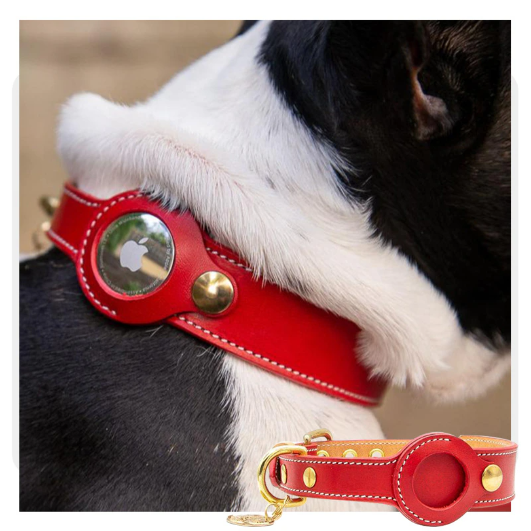 Luxury Leather Airtags Pet Collar for Stylish Tracking