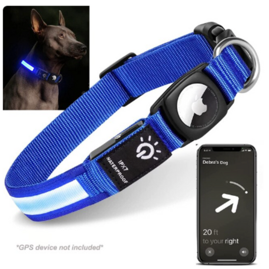 My Trackers LED Pet Collar Light - Blue with AirTag Integration