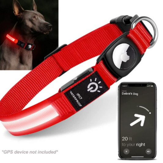 My Trackers LED Pet Collar Light with AirTag Integration - Red