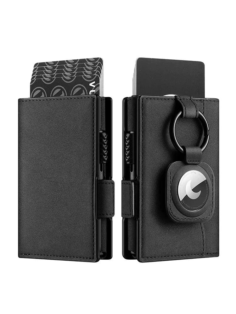 My Trackers Leather RFID Blocking Card Holder Wallet with Airtag Holder