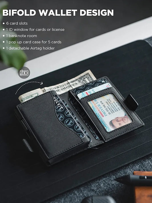 My Trackers Leather RFID Blocking Card Holder Wallet with Airtag Holder